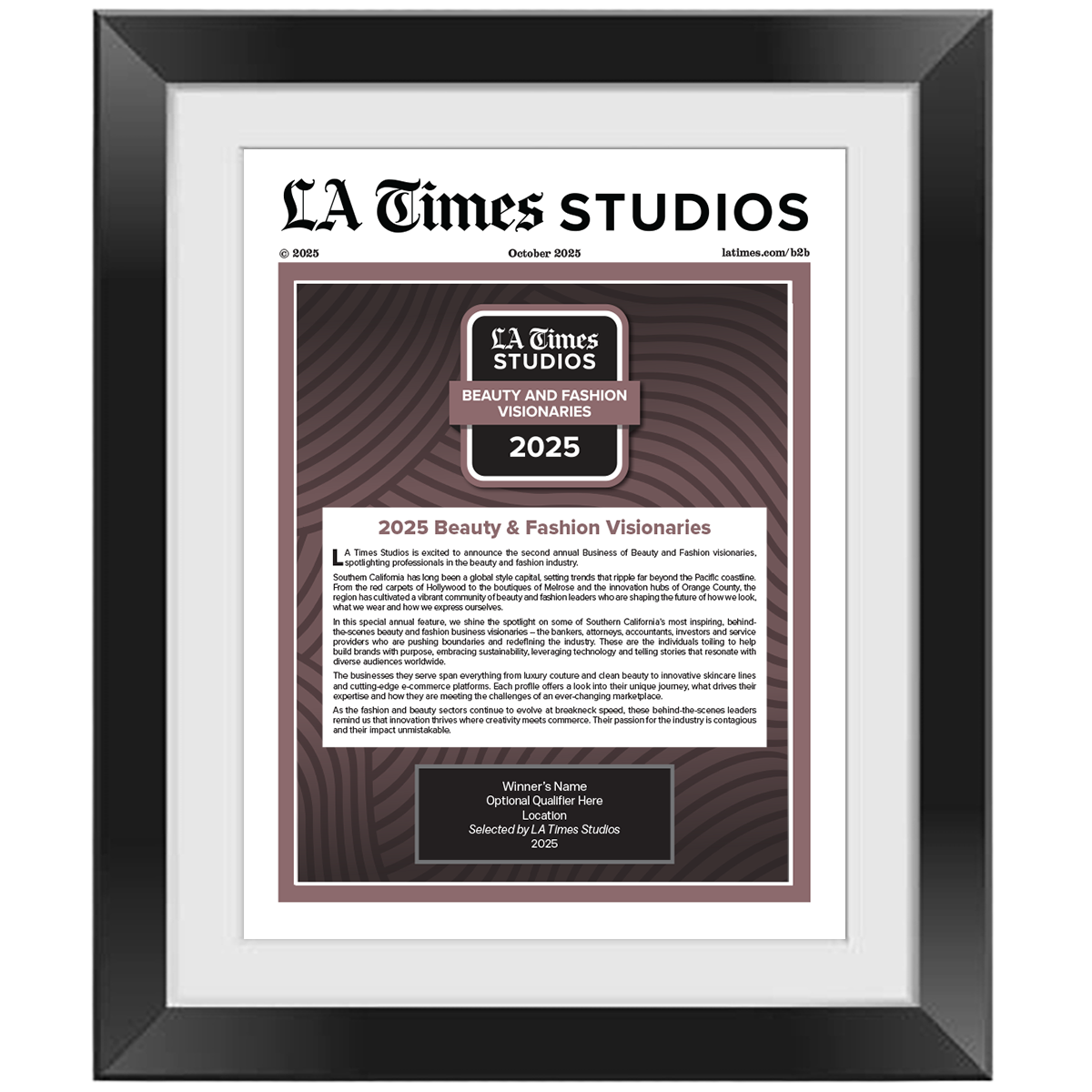 2025 Beauty & Fashion Visionaries – Article in Black Frame