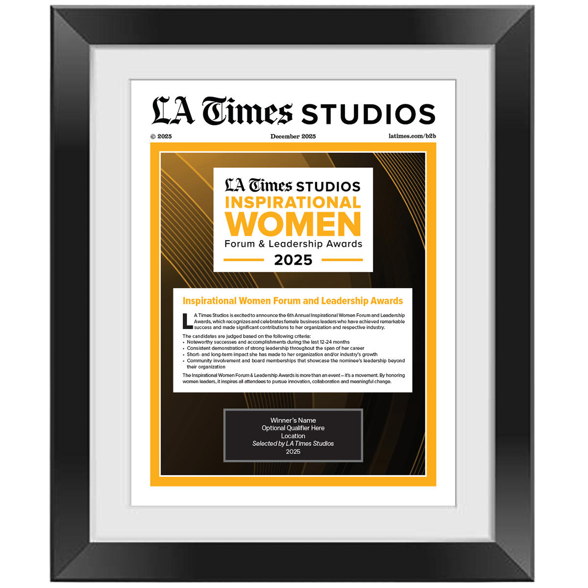 2025 Inspirational Women Forum & Leadership Awards – Article in Black Frame