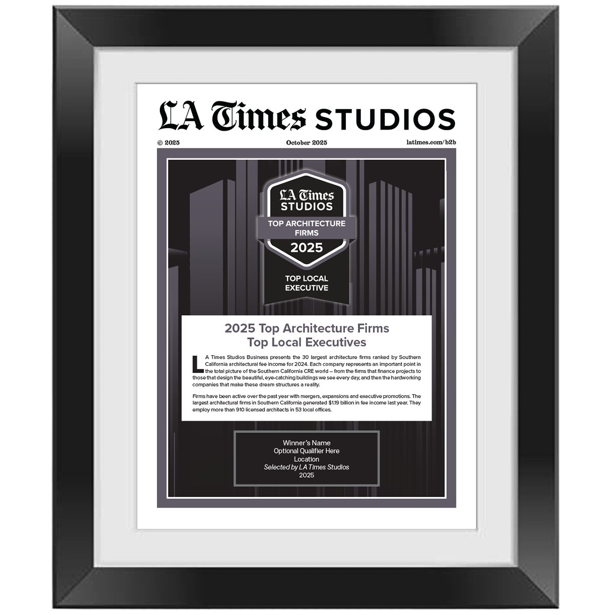 2025 Top Architecture Firms: Top Local Executive – Article in Black Frame