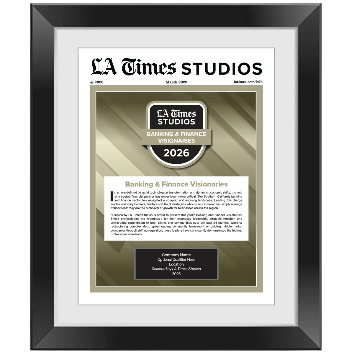 2026 Banking & Finance Visionaries – Article in Black Frame