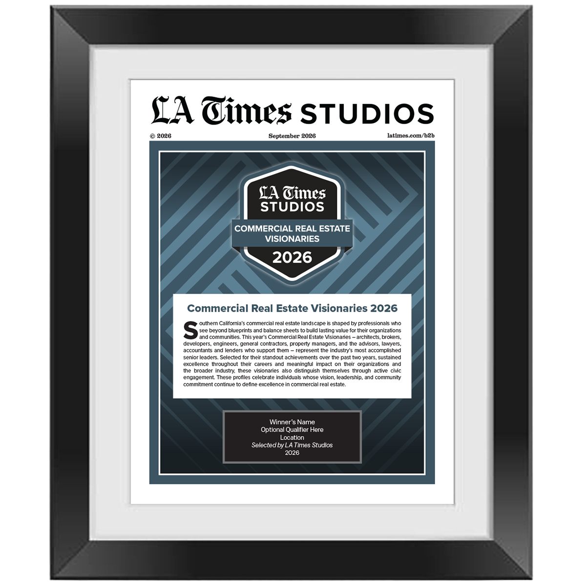 2026 Commercial Real Estate Visionaries – Article in Black Frame