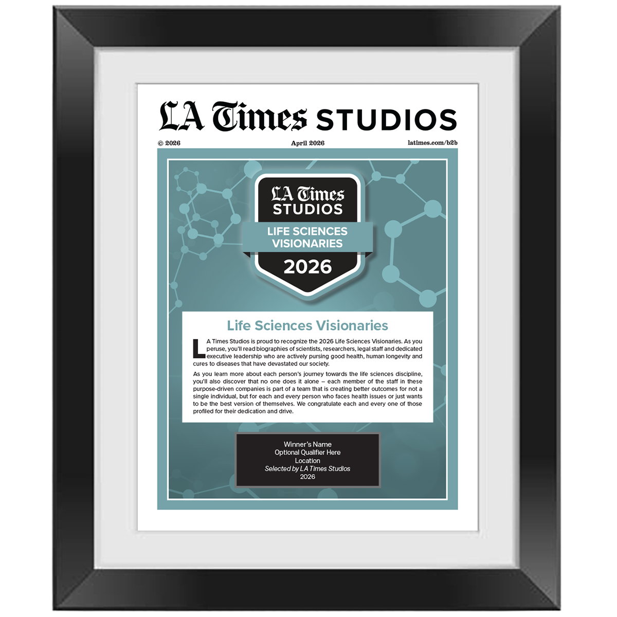2026 Life Sciences Visionaries – Article in Black Frame