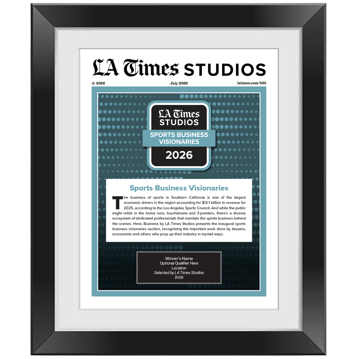 2026 Sports Business Visionaries – Article in Black Frame
