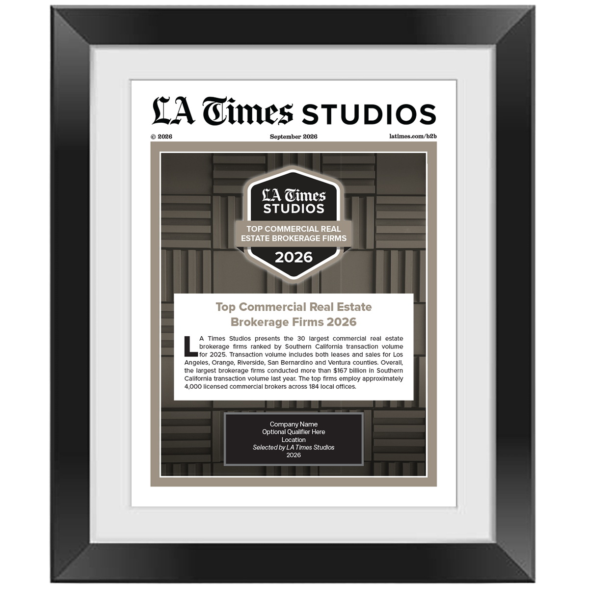 2026 Top Commercial Real Estate Brokerage Firms – Article in Black Frame
