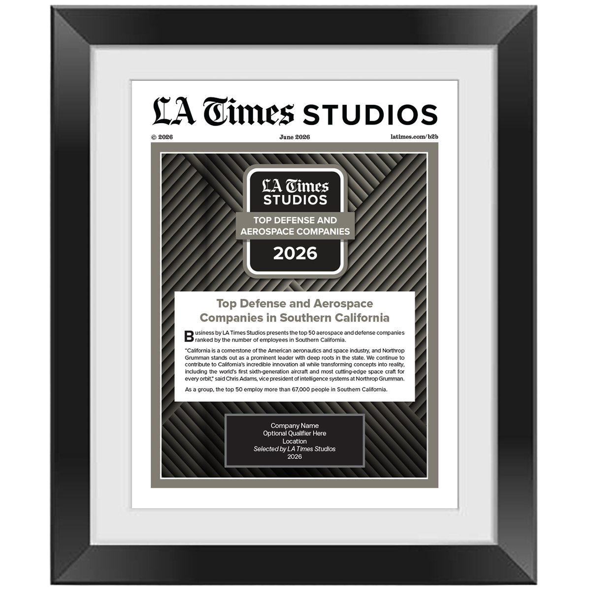 2026 Top Defense & Aerospace Companies – Article in Black Frame
