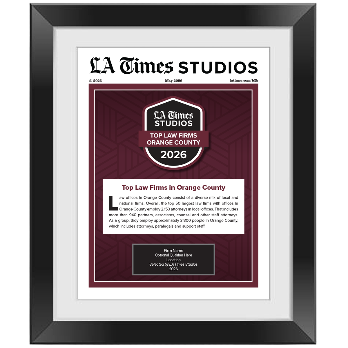 2026 Top Law Firms Orange County – Article in Black Frame
