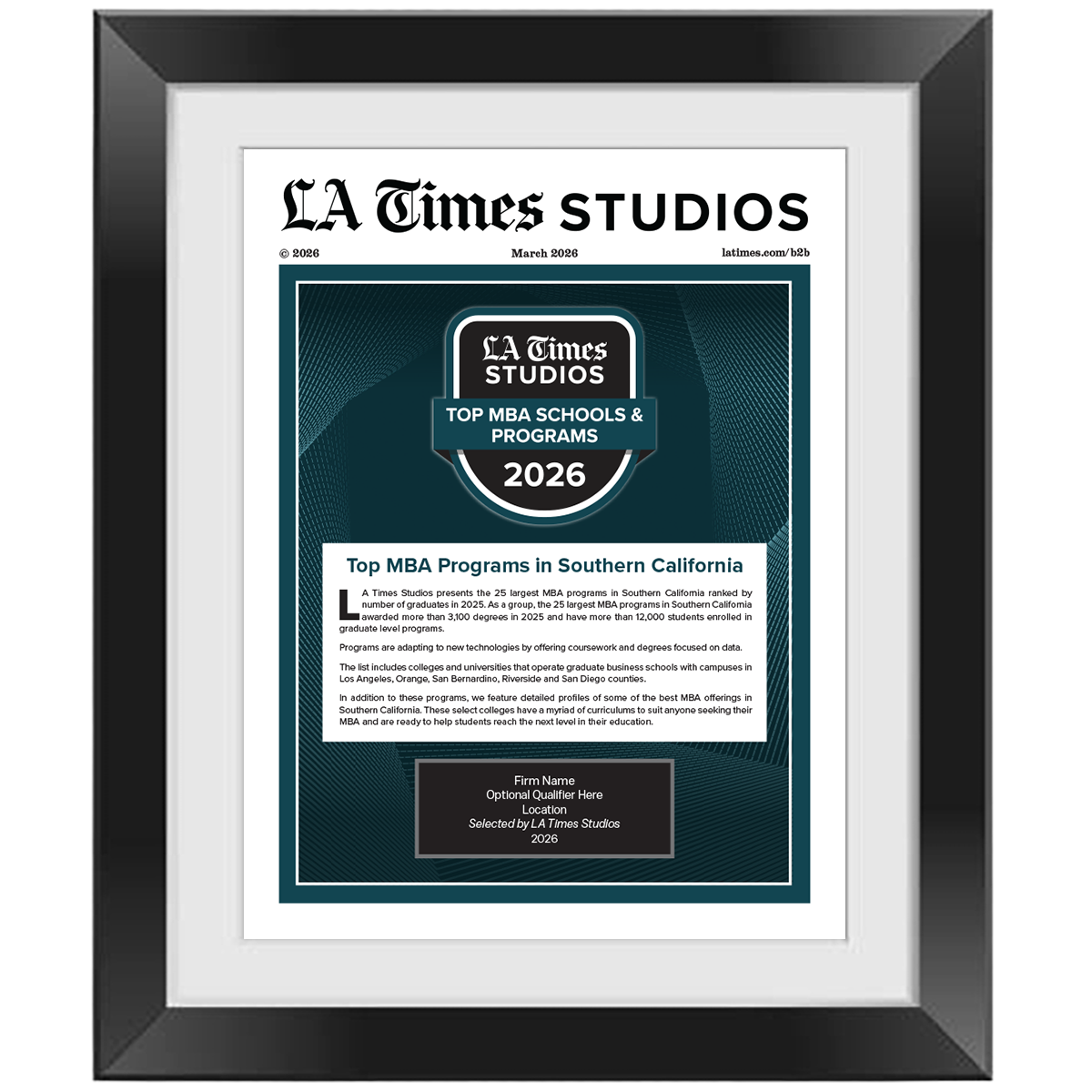 2026 Top MBA Schools & Programs – Article in Black Frame