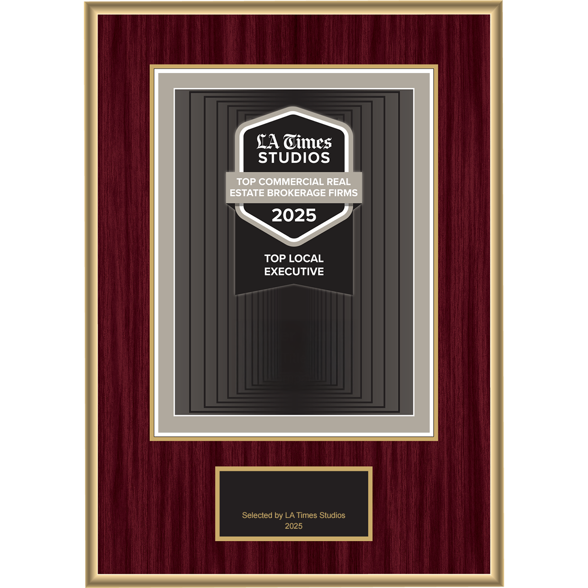 2025 Top Commercial Real Estate Brokerage Firms: Top Local Executive – Logo (Plaque included)