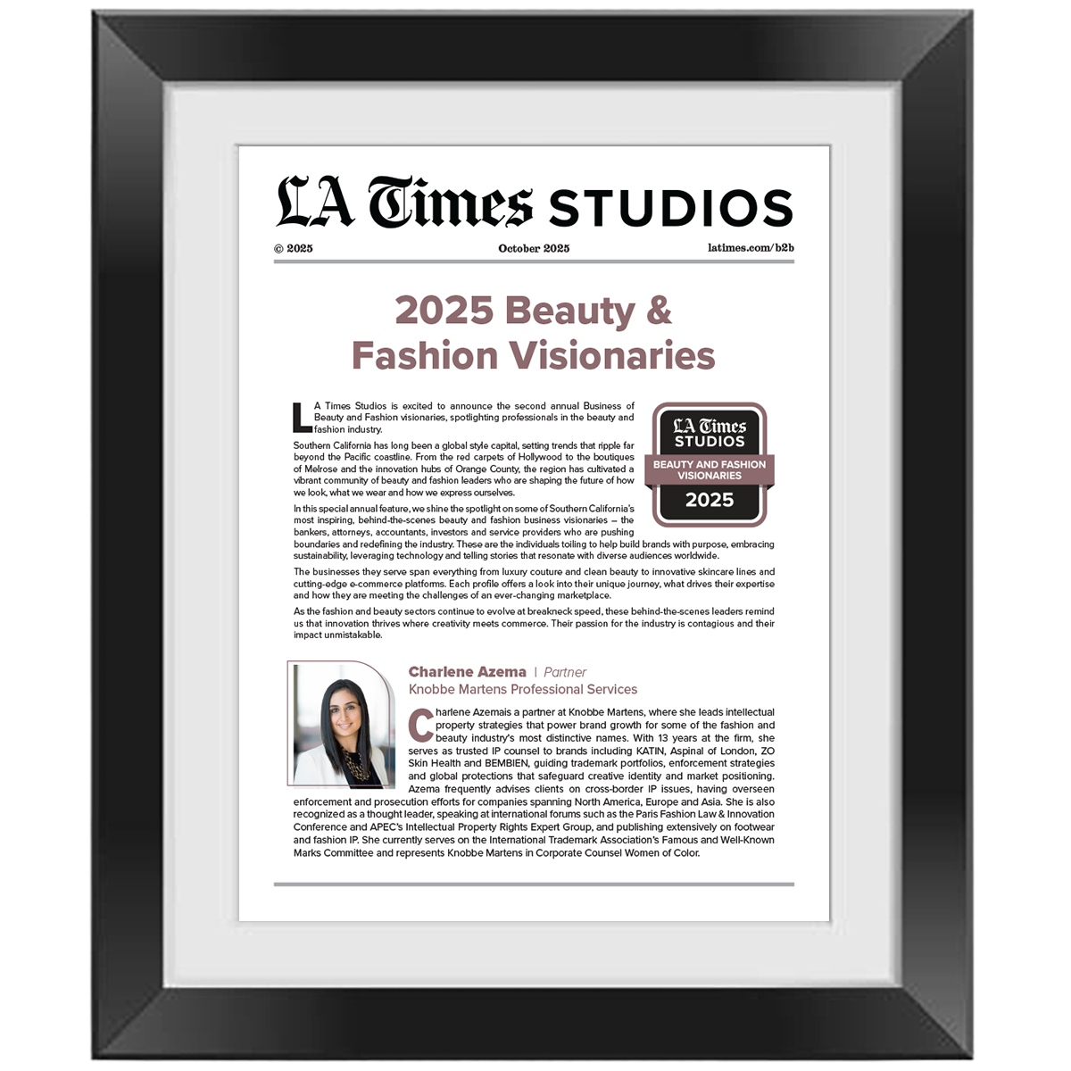 2025 Beauty & Fashion Visionaries – Article in Black Frame