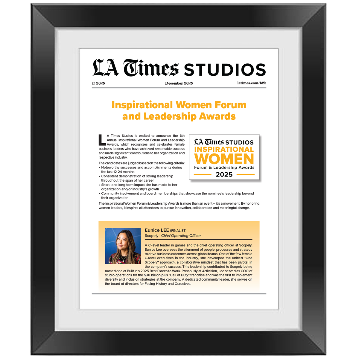 2025 Inspirational Women Forum & Leadership Awards – Article in Black Frame