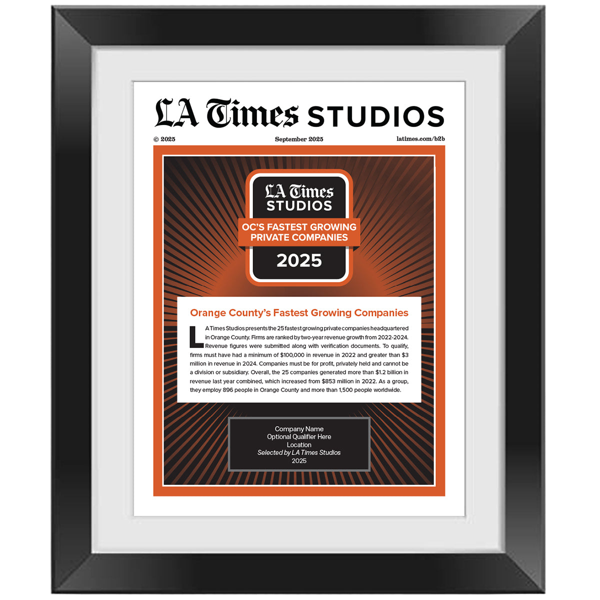 2025 OC’s Fastest Growing Private Companies – Article in Black Frame