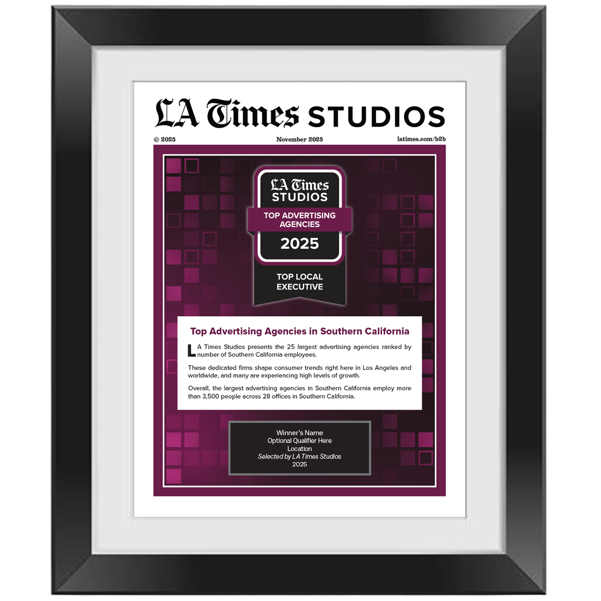 2025 Top Advertising Agencies: Top Local Executives – Article in Black Frame