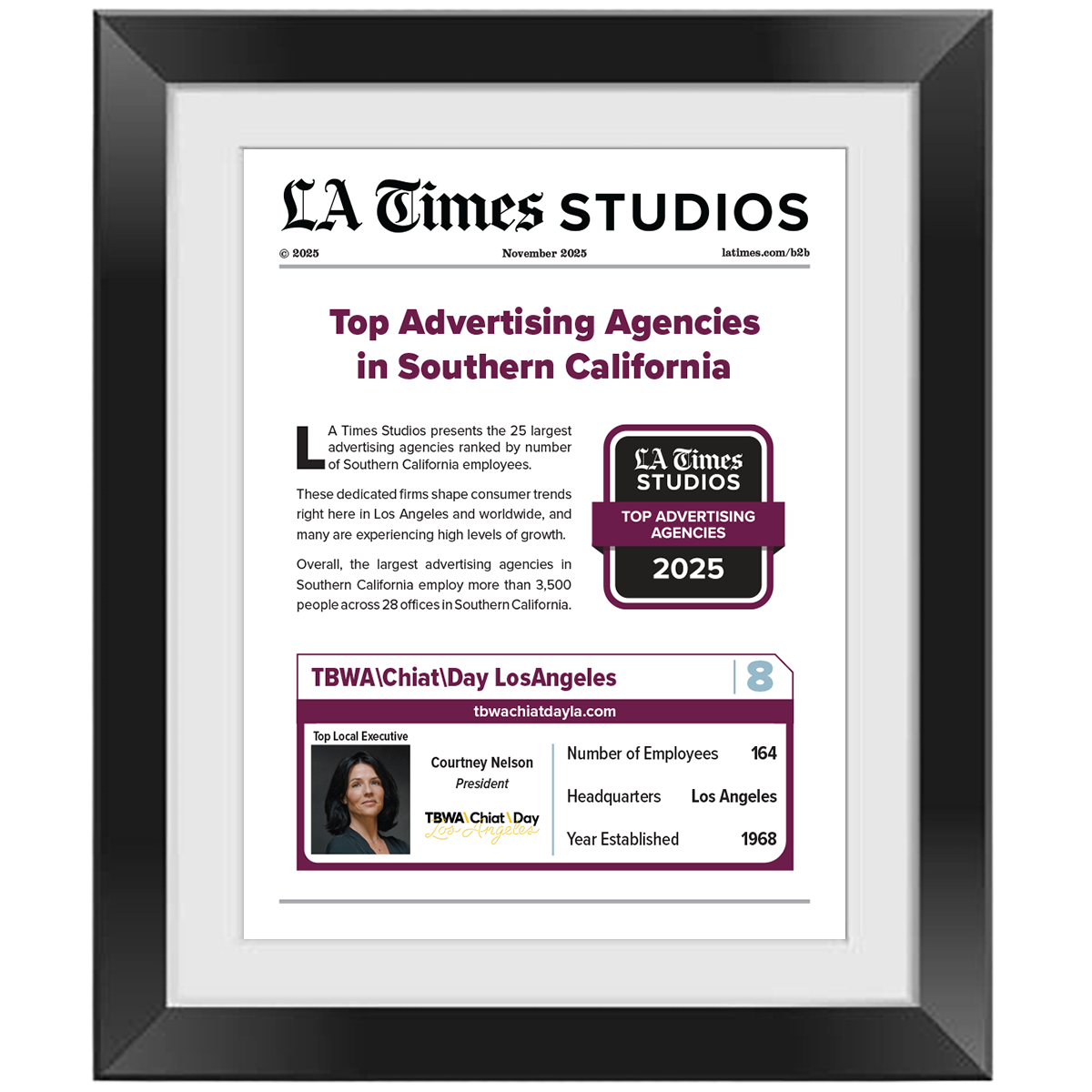 2025 Top Advertising Agencies – Article in Black Frame