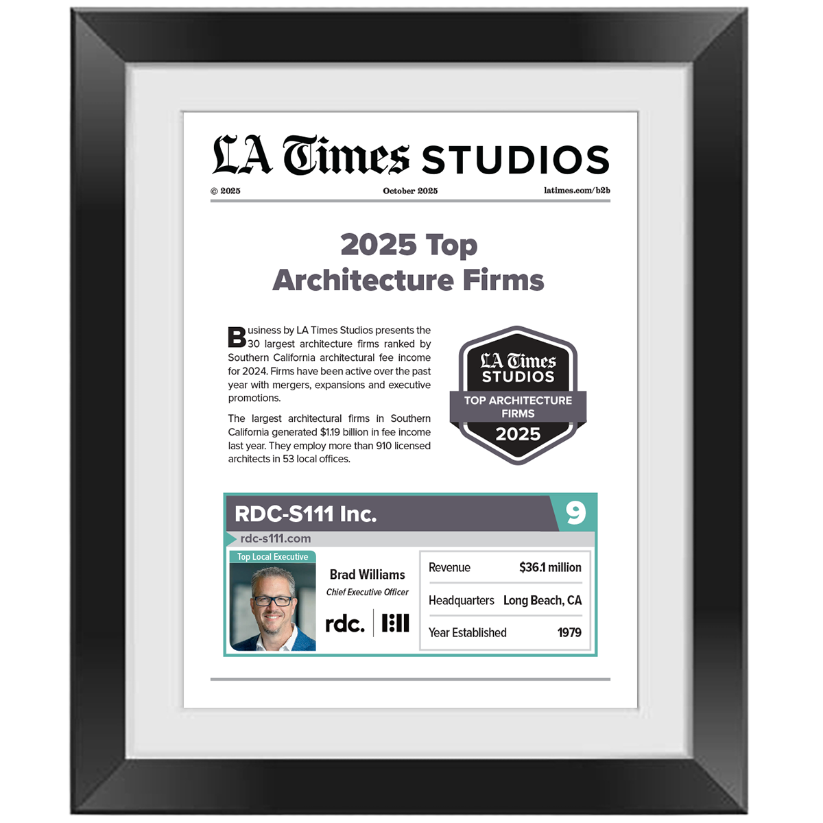 2025 Top Architecture Firms – Article in Black Frame