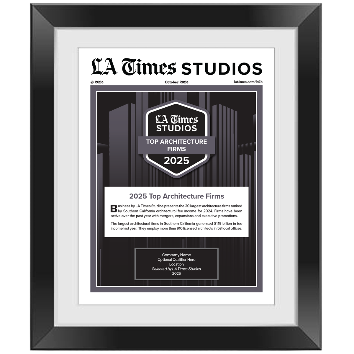 2025 Top Architecture Firms – Article in Black Frame