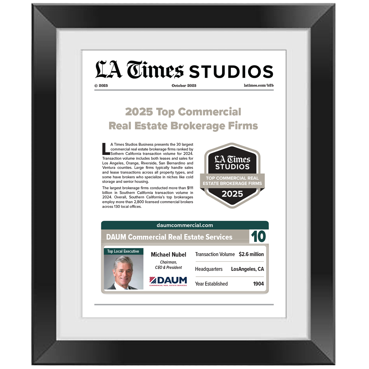 2025 Top Commercial Real Estate Brokerage Firms – Article in Black Frame