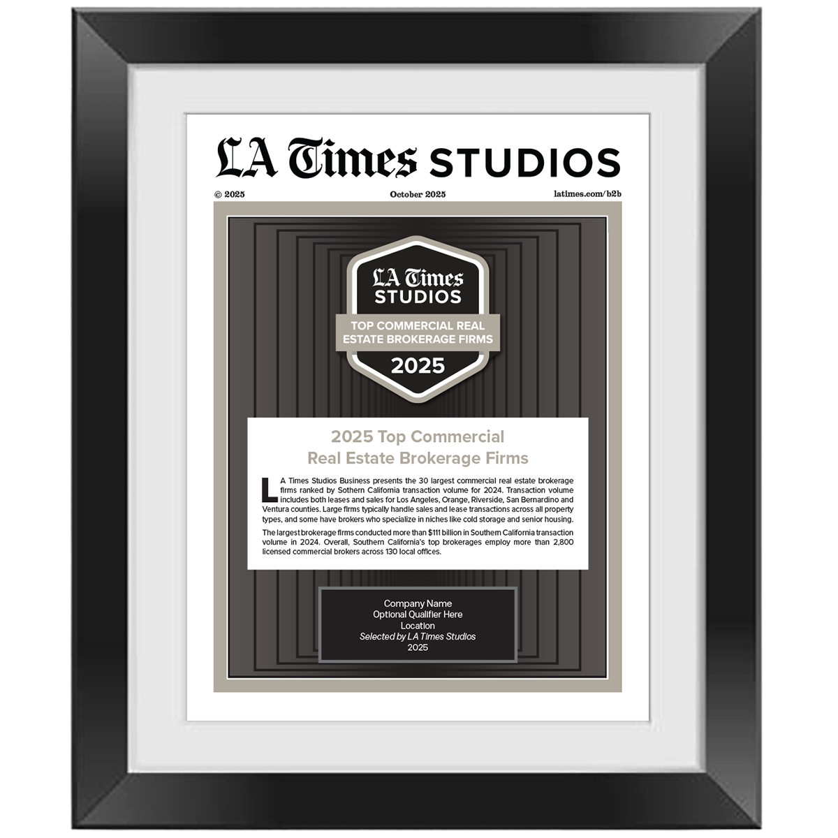 2025 Top Commercial Real Estate Brokerage Firms – Article in Black Frame