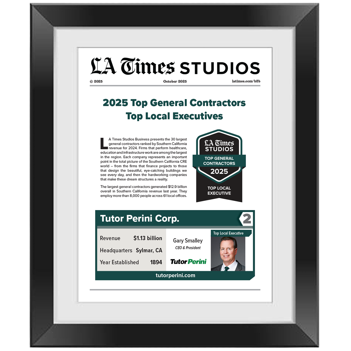 2025 Top General Contractors: Top Local Executive – Article in Black Frame
