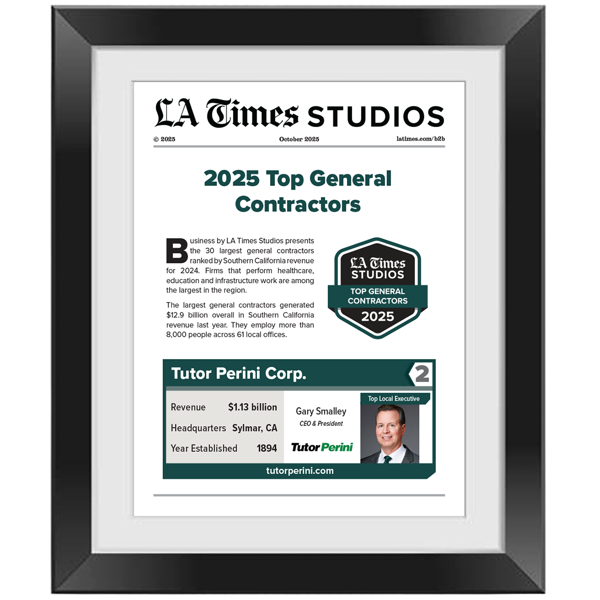 2025 Top General Contractors – Article in Black Frame