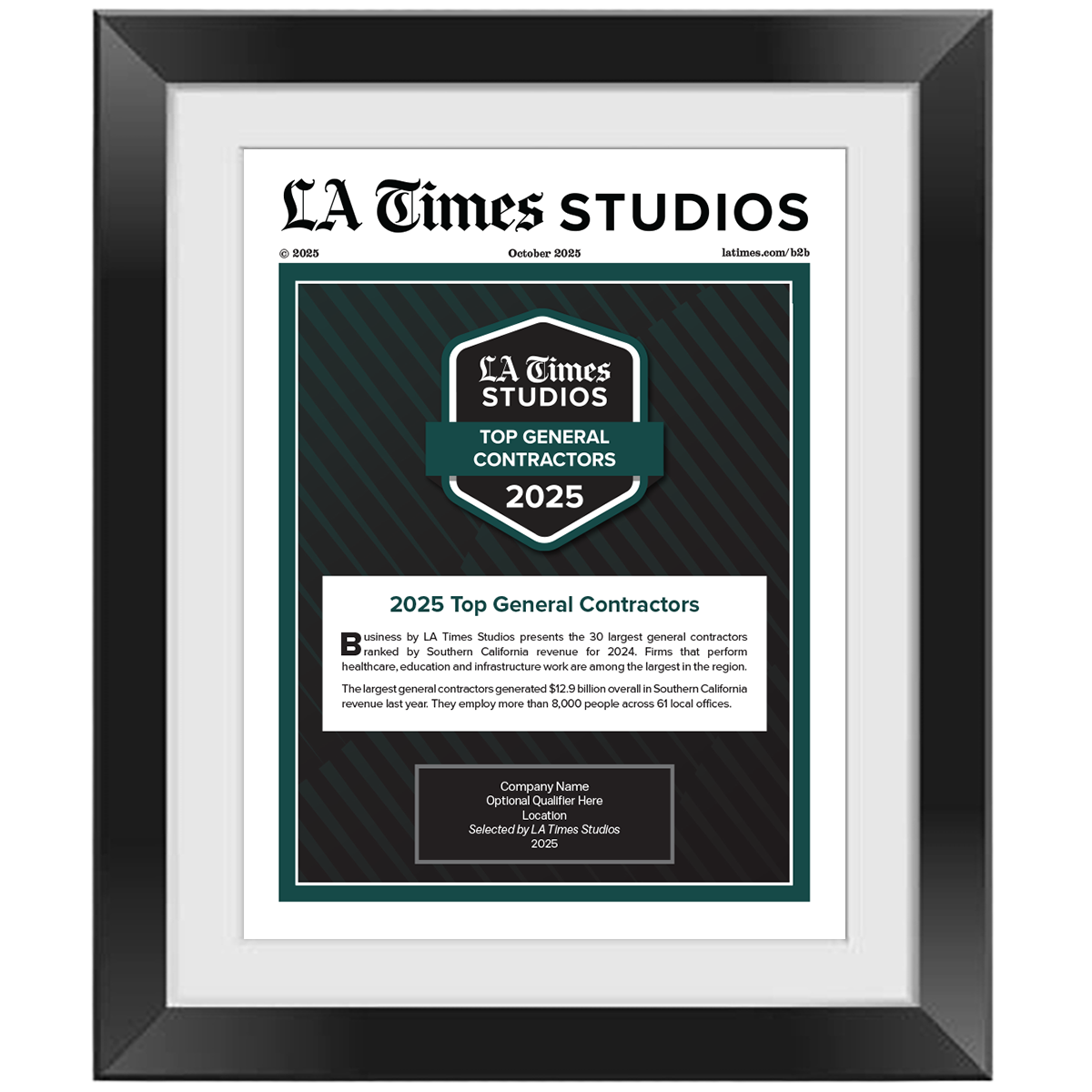 2025 Top General Contractors – Article in Black Frame