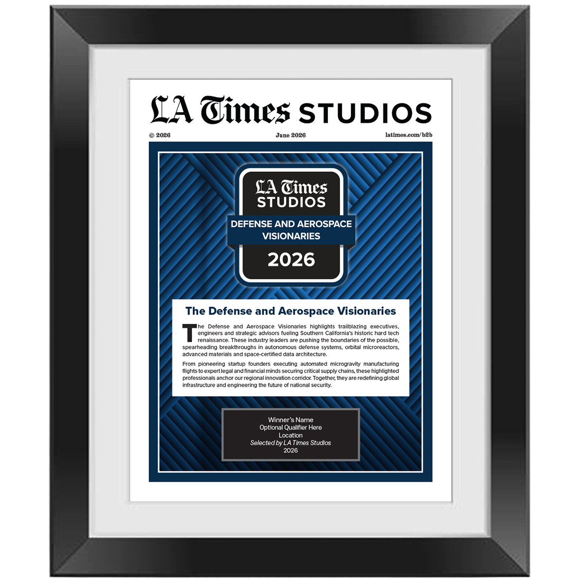 2026 Defense and Aerospace Visionaries – Article in Black Frame