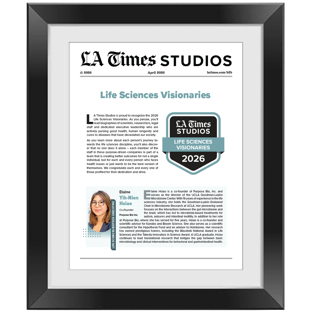 2026 Life Sciences Visionaries – Article in Black Frame