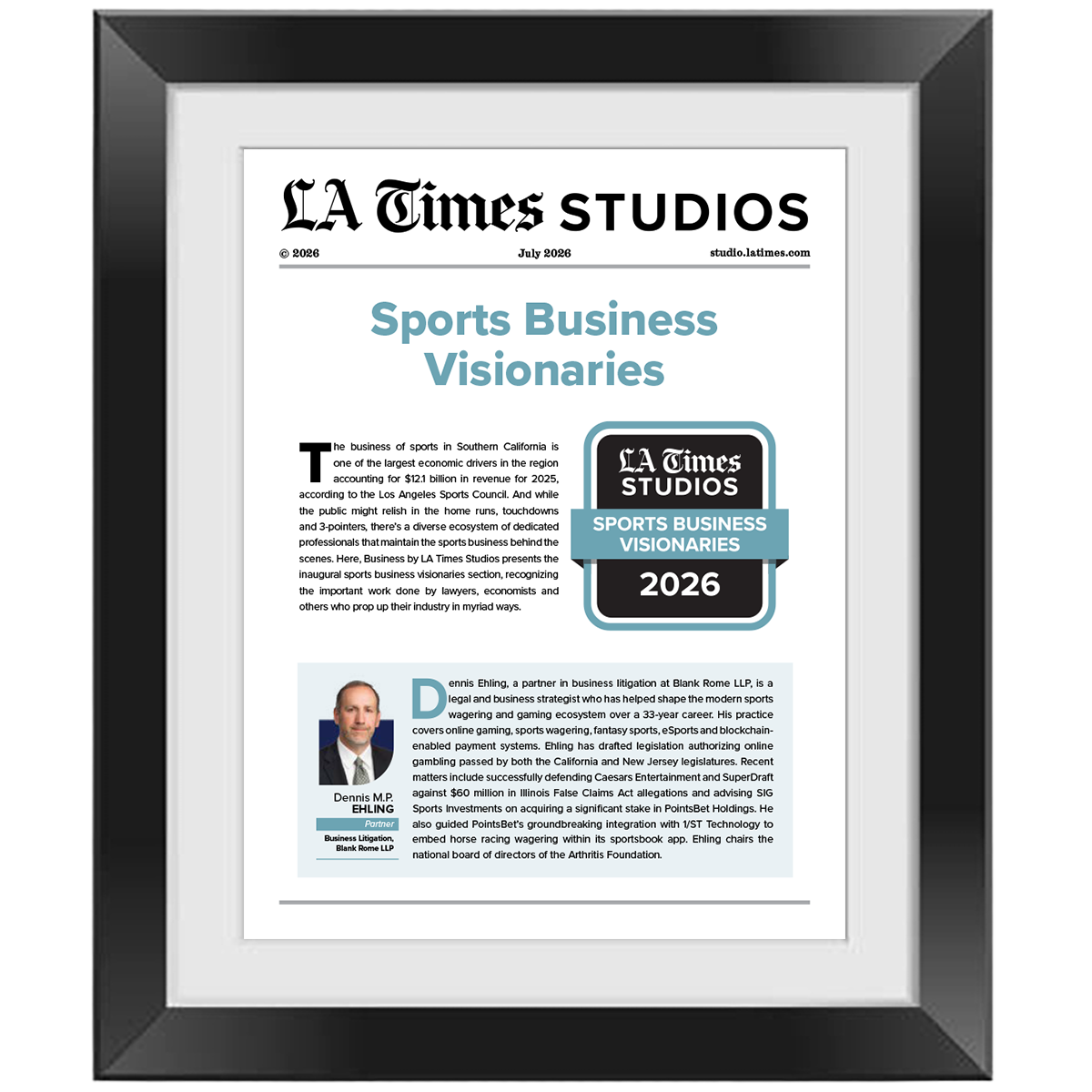 2026 Sports Business Visionaries – Article in Black Frame