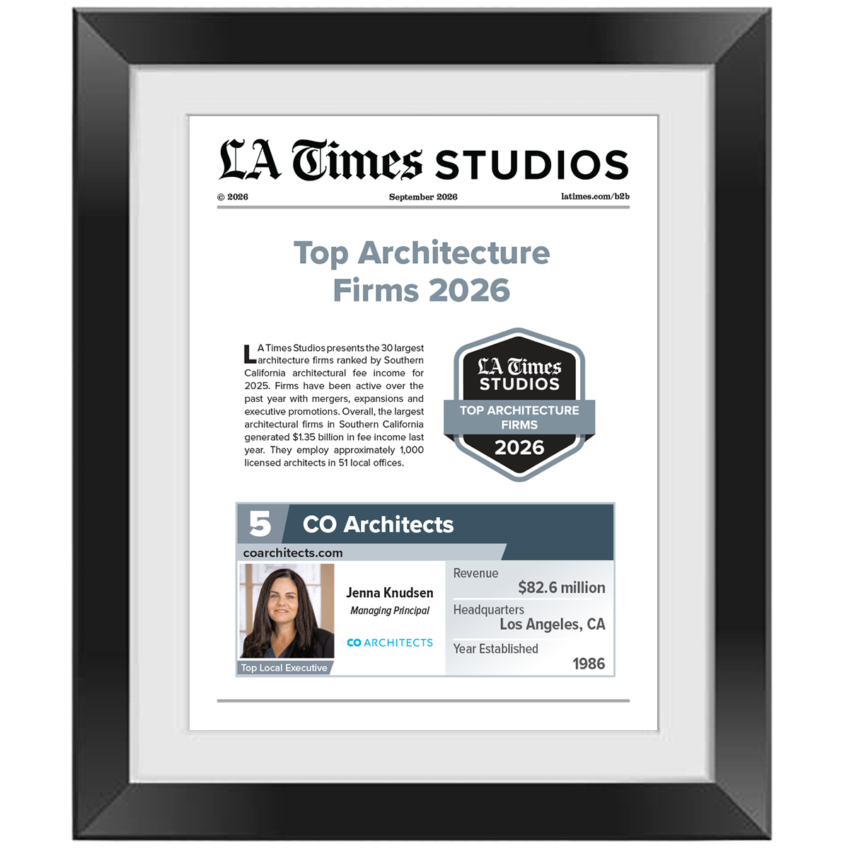 2026 Top Architecture Firms – Article in Black Frame