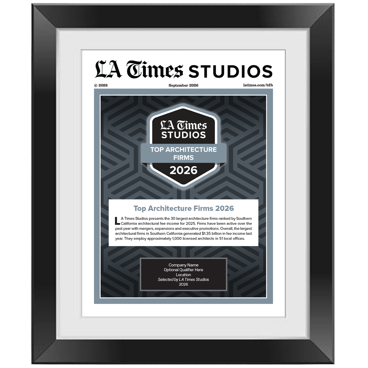2026 Top Architecture Firms – Article in Black Frame