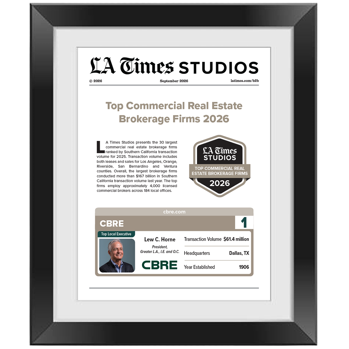 2026 Top Commercial Real Estate Brokerage Firms – Article in Black Frame