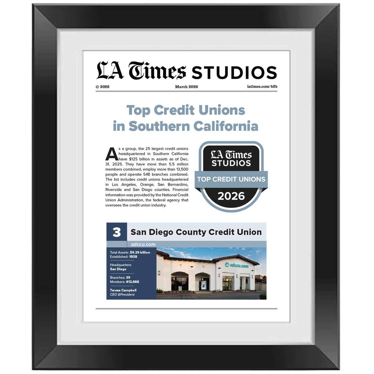 2026 Top Credit Unions – Article in Black Frame