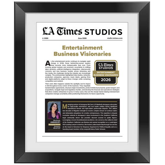 2026 Top Entertainment Business Visionaries – Article in Black Frame