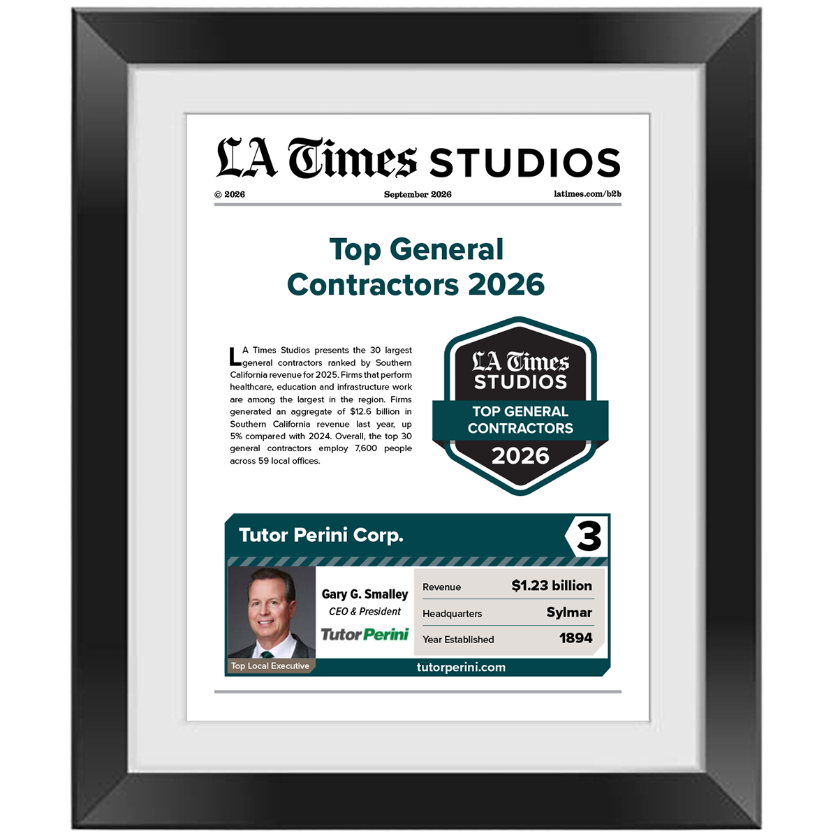 2026 Top General Contractors – Article in Black Frame