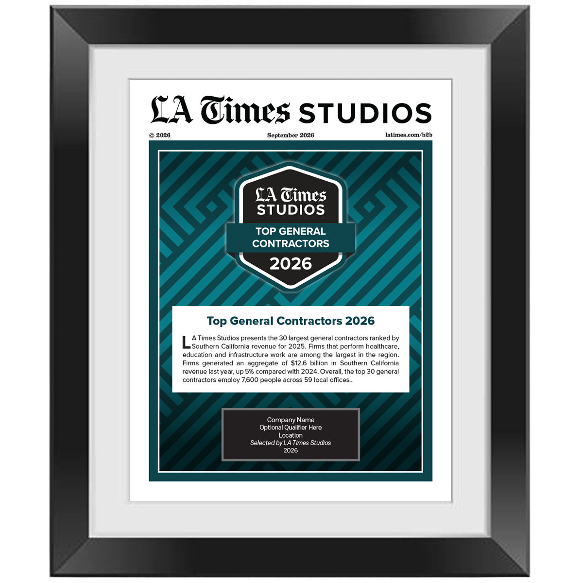 2026 Top General Contractors – Article in Black Frame