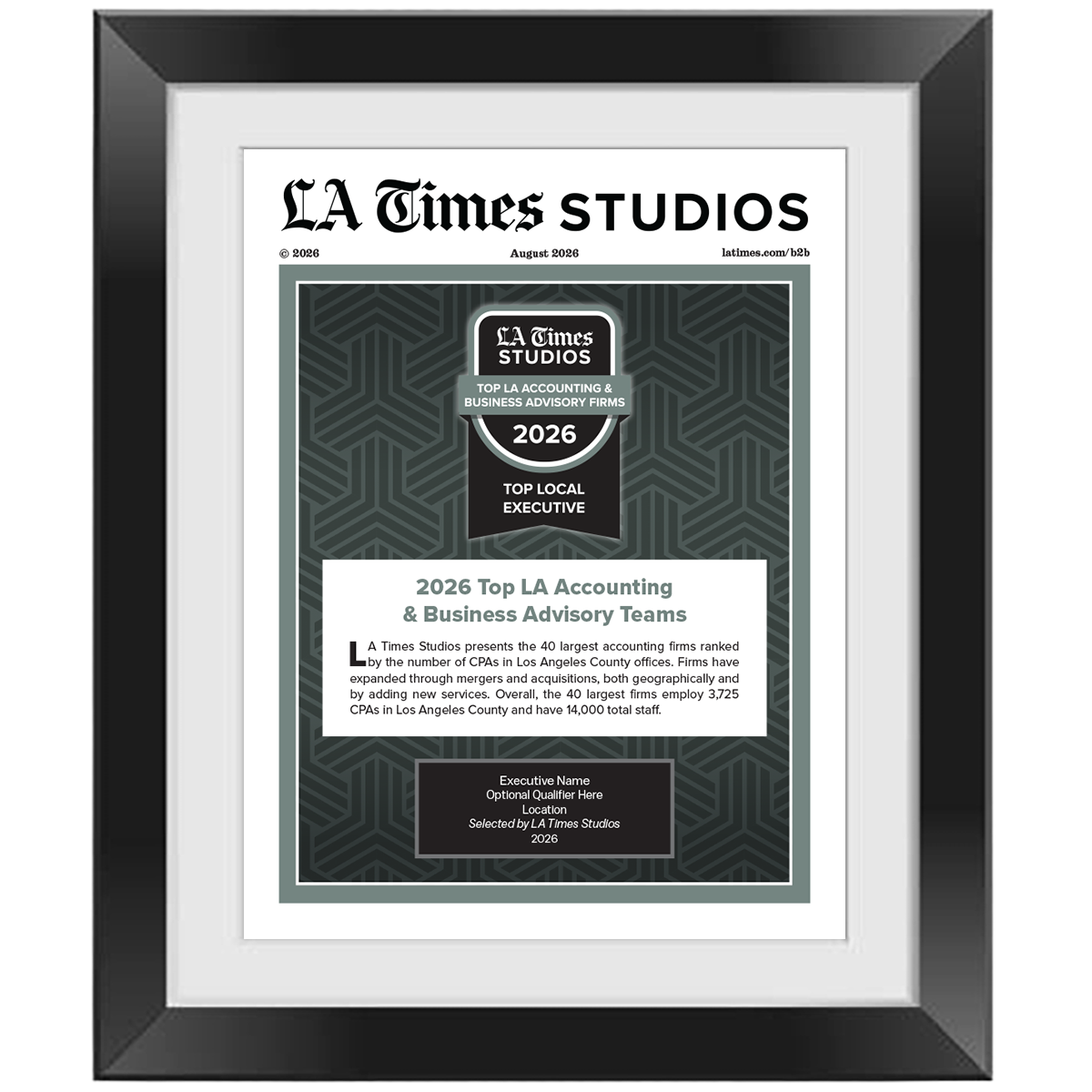 2026 Top LA Accounting & Business Advisory Firms: Top Local Executive – Article in Black Frame