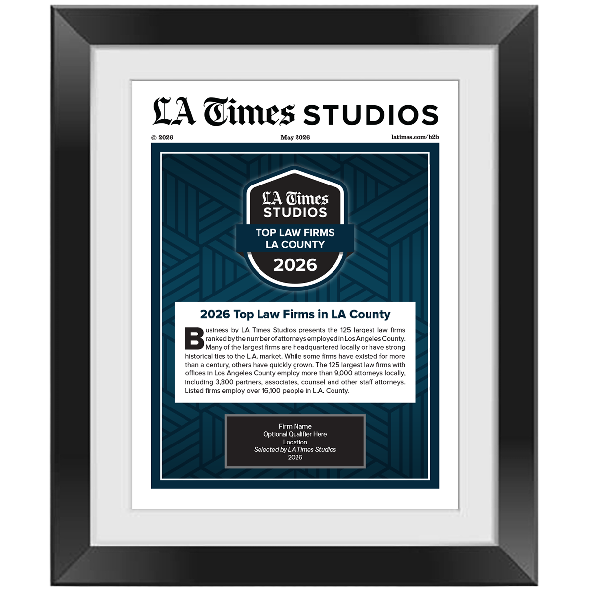 2026 Top Law Firms LA County   – Article in Black Frame