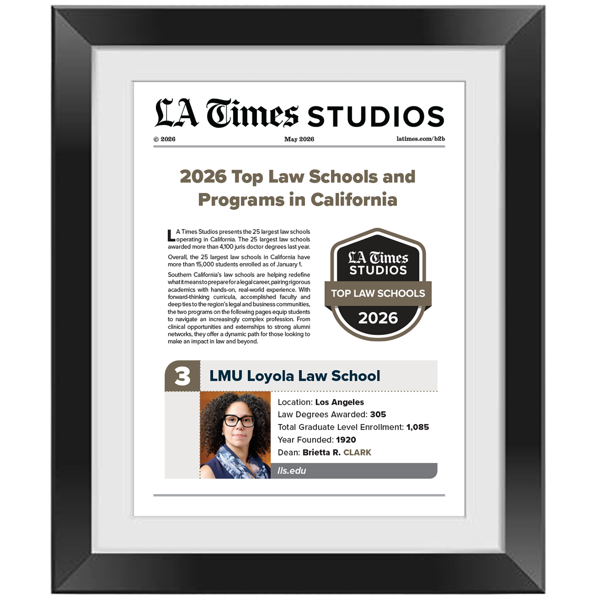 2026 Top Law Schools – Article in Black Frame