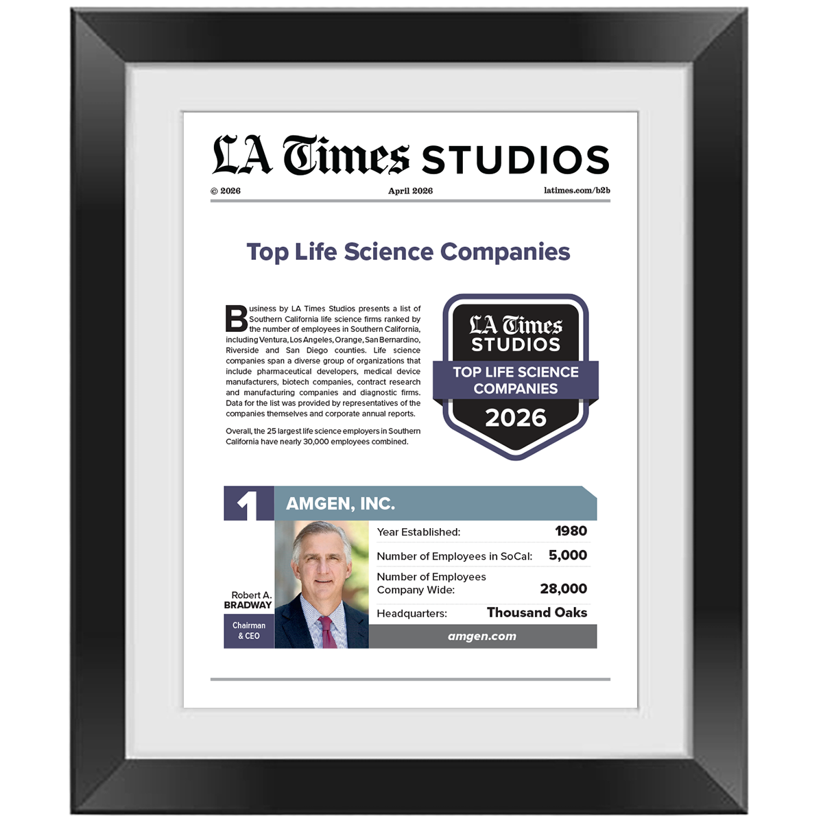 2026 Top Life Sciences Companies – Article in Black Frame