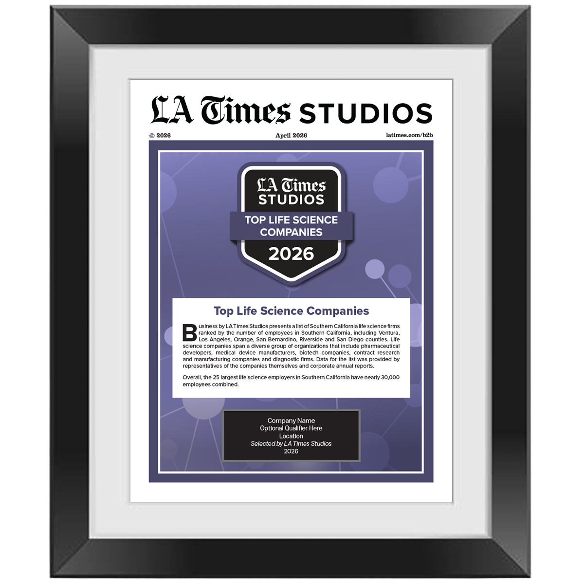 2026 Top Life Sciences Companies – Article in Black Frame