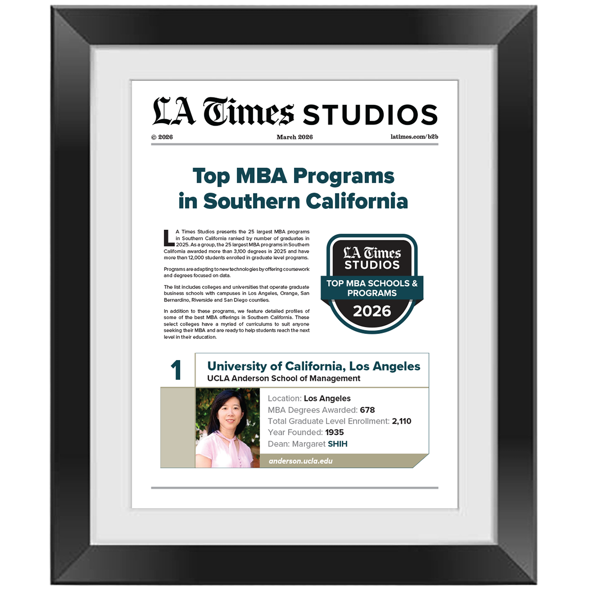 2026 Top MBA Schools & Programs – Article in Black Frame
