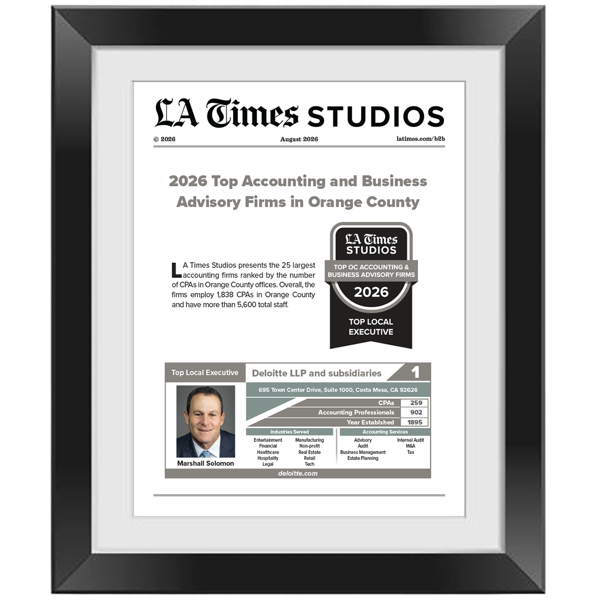 2026 Top OC Accounting & Business Advisory Firms: Top Local Executive – Article in Black Frame